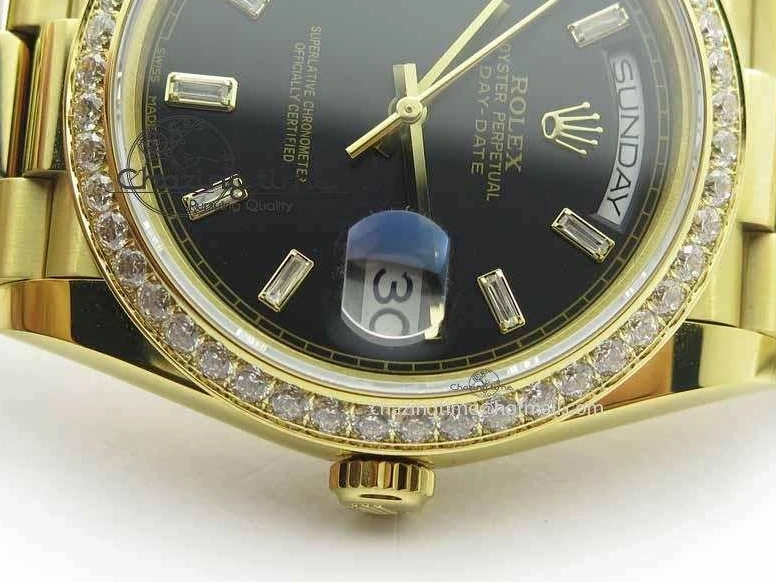 0106 Day Date 40mm YG BP Maker Best Edition Black Dial Diamond Bezel On YG Bracelet A Soft 3681